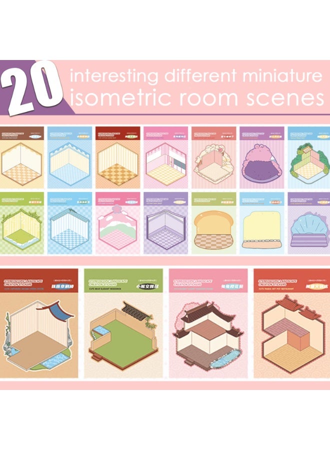 دايتويز مجموعة ملصقات ثلاثية الأبعاد مكونة من 20 قطعة، ملصقات مناظر طبيعية علاجية للكبار، كتاب ملصقات ثلاثية الأبعاد لمنزل متساوي القياس نابض بالحياة، ملصقات كرتونية لطيفة وممتعة، مشاهد مصغرة لتخفيف التوتر - Image 3